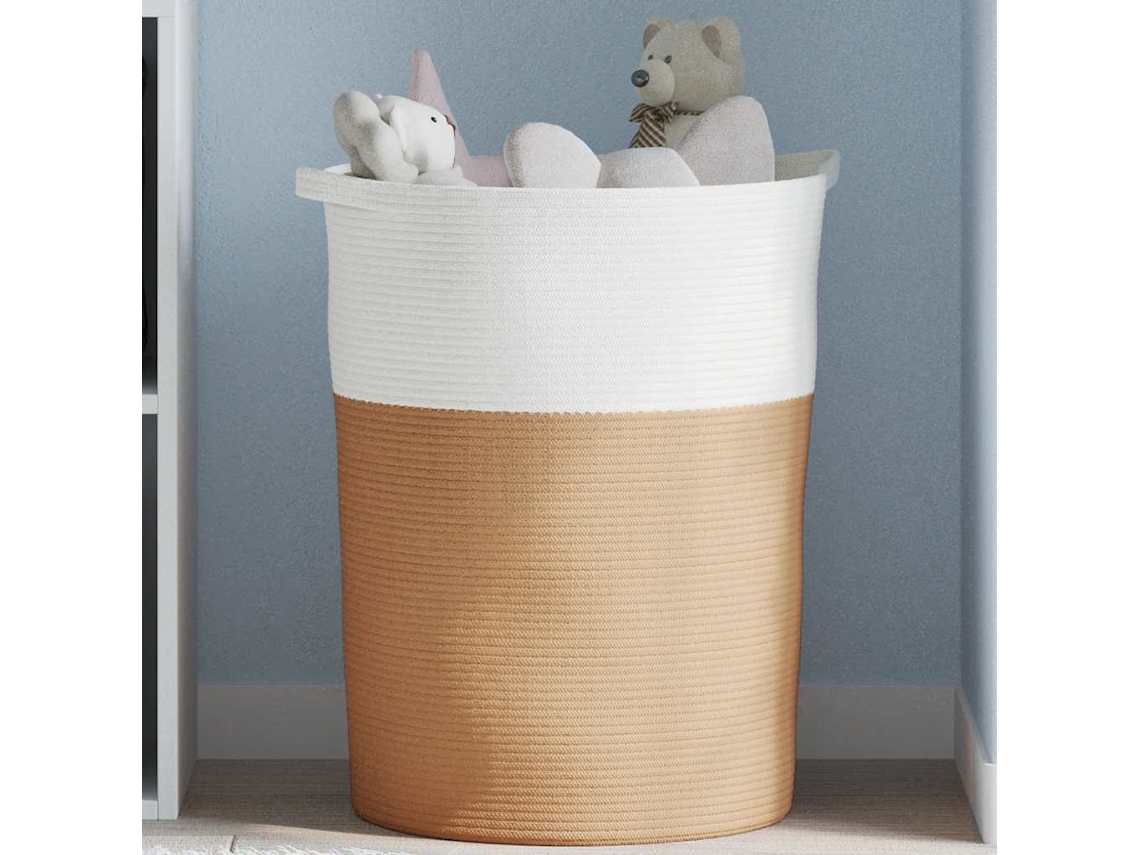 Vidaxl Cesto De Arrumação Ø49x65 Cm Algodão Castanho E Branco