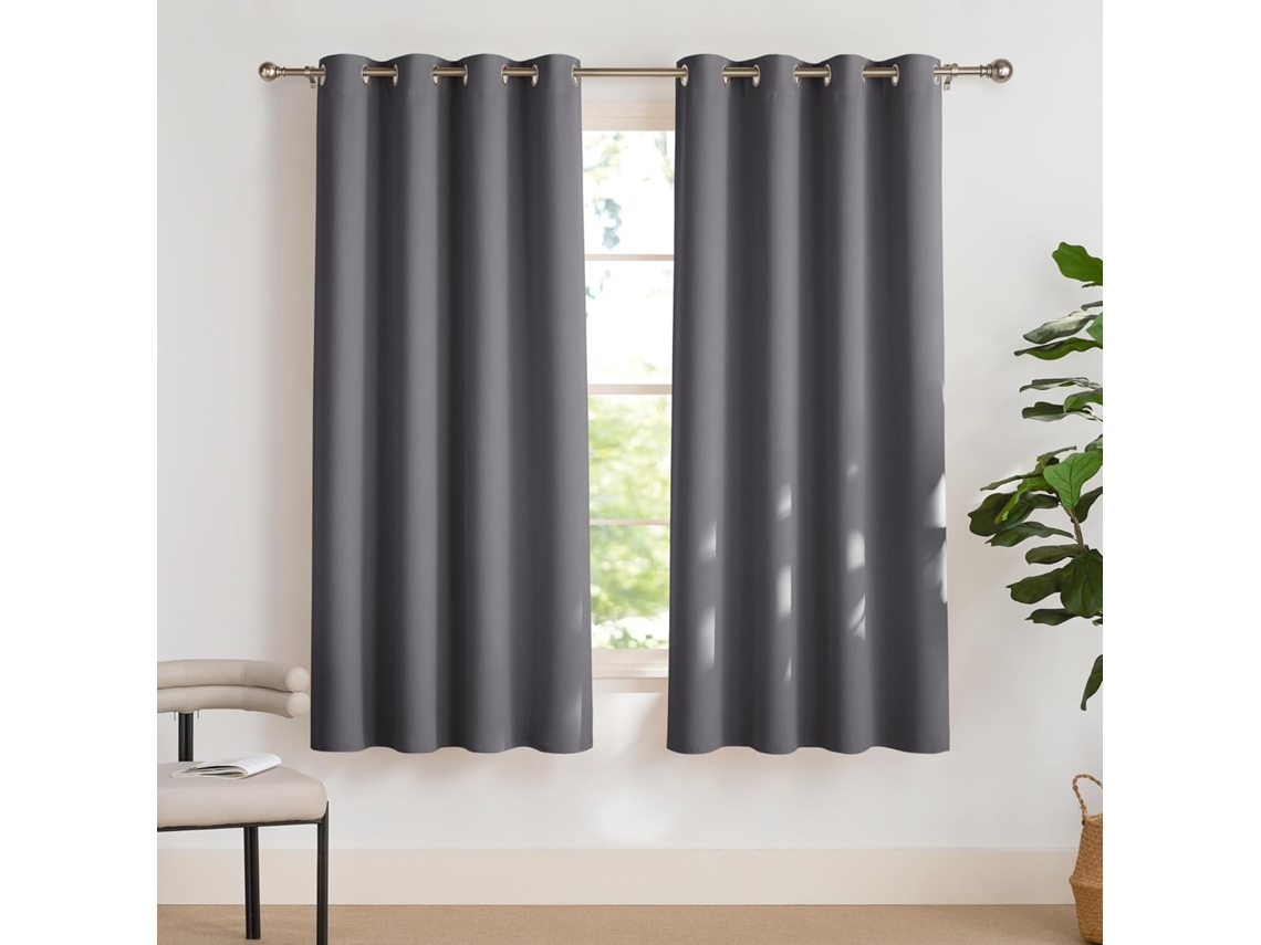 Cortinas Para Quarto, Opacas, Cinza, Conjunto De 2, A 175 X L 140 Cm, Cortinas Térmicas, Proteção Contra O Frio, Cortinas Blackout De Inverno, Ilhós,