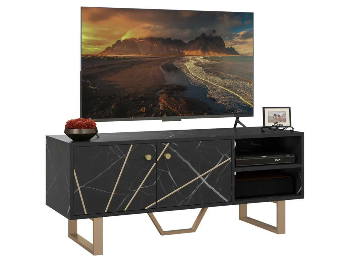 Móvel de Tv Melamina de Madeira e Metal Cor Preto 110x35x45 cm Homcom
