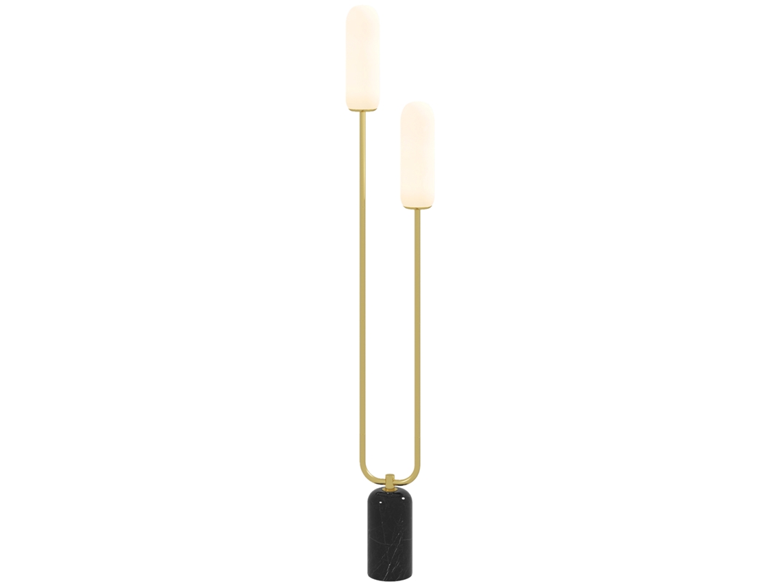 Luminária De Chão Para Sala De Estar Com Duas Cúpulas De Vidro, Base De Mármore E Interruptor De Pé. Branca.