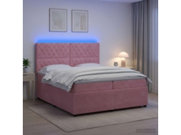 Vidaxl Cama Box Com Led E Colchão Rosa 200 X 200 Cm Veludo