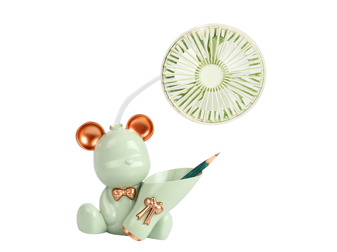Ventilador de Mesa Urso com Porta Canetas Verde Silencioso