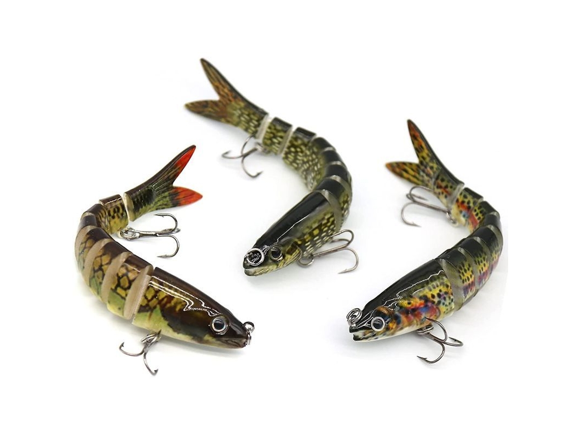 2026 iscas de Pesca para Bass e Trout: Imitación de Peixe com 8 Segmentos, Submersível Lento, Anzóis Afiados, Kit para Água Doce e Salgada