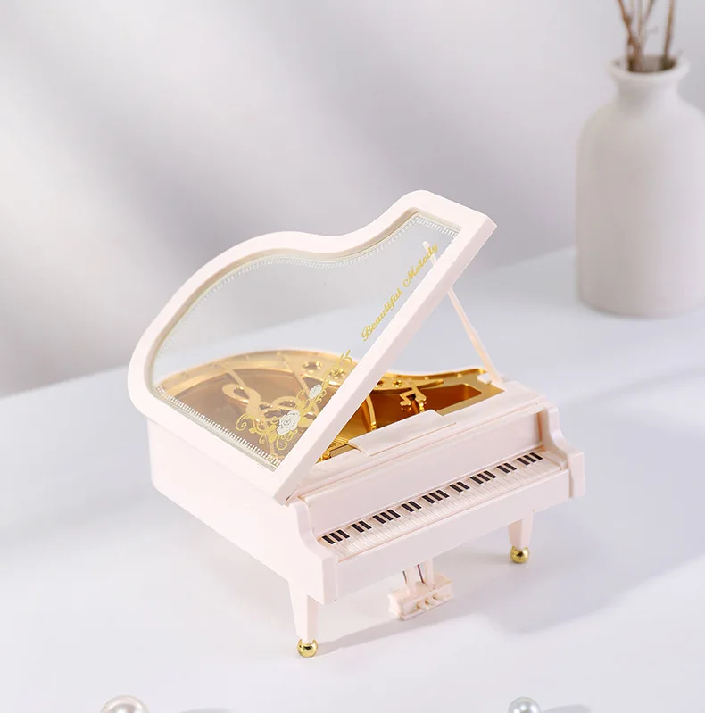 Caixa de Música Criativa em Formato de Piano, Caixa de Música Clássica Romântica para Piano MDUG (branco 1)
