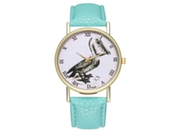 Relógio feminino Zhoulianfa de quartzo com pulseira de couro PU e design de pássaro, verde menta