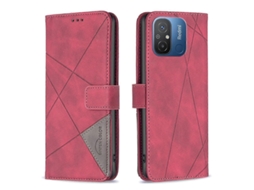 Capa De Celular Xiaomi Redmi 12c Com Fecho Magnético E Textura Em Losango, Feita De Couro.