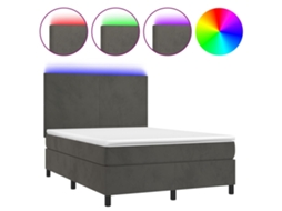 Cama Box Spring com Colchão LED Veludo Cinzento Escuro MAISON EXCLUSIVE (140x200 cm)