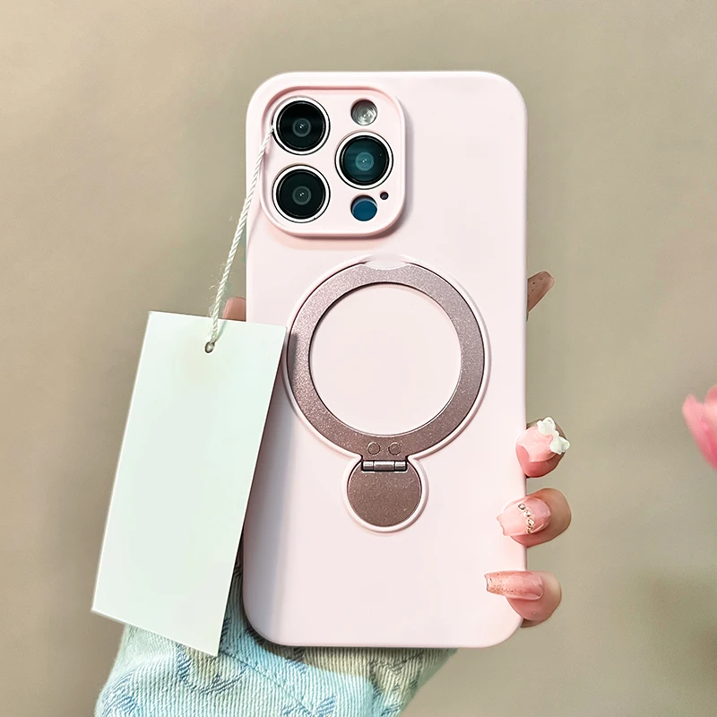 Capa Para Celular Com Suporte Magnético Em Anel De Metal E Silicone Líquido (rosa Para Iphone 14 Pro Max)