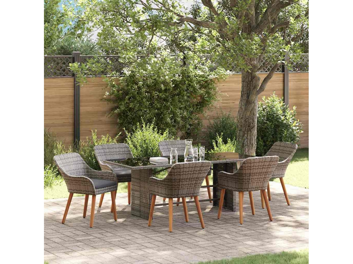 Vidaxl Conjunto de Jantar para Jardim 7 Pcs Cinzeto Vime Pe