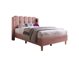 Cama de Solteiro Estofada Rosa com Usb PAPRIKA