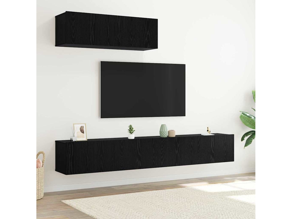 Vidaxl Conjunto de Móvel de Tv 3 Pcs Carvalho Preto Madeira Processada