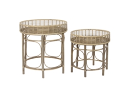 Conjunto de 2 Mesas Laterais de Rattan ALEXANDRA HOUSE LIVING (49,5x51cm e 61x61x64cm)