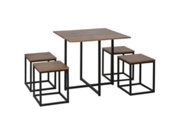 Conjunto de 5 cadeiras e mesa de jantar modernas estilo industrial preto e madeira BTFORUS