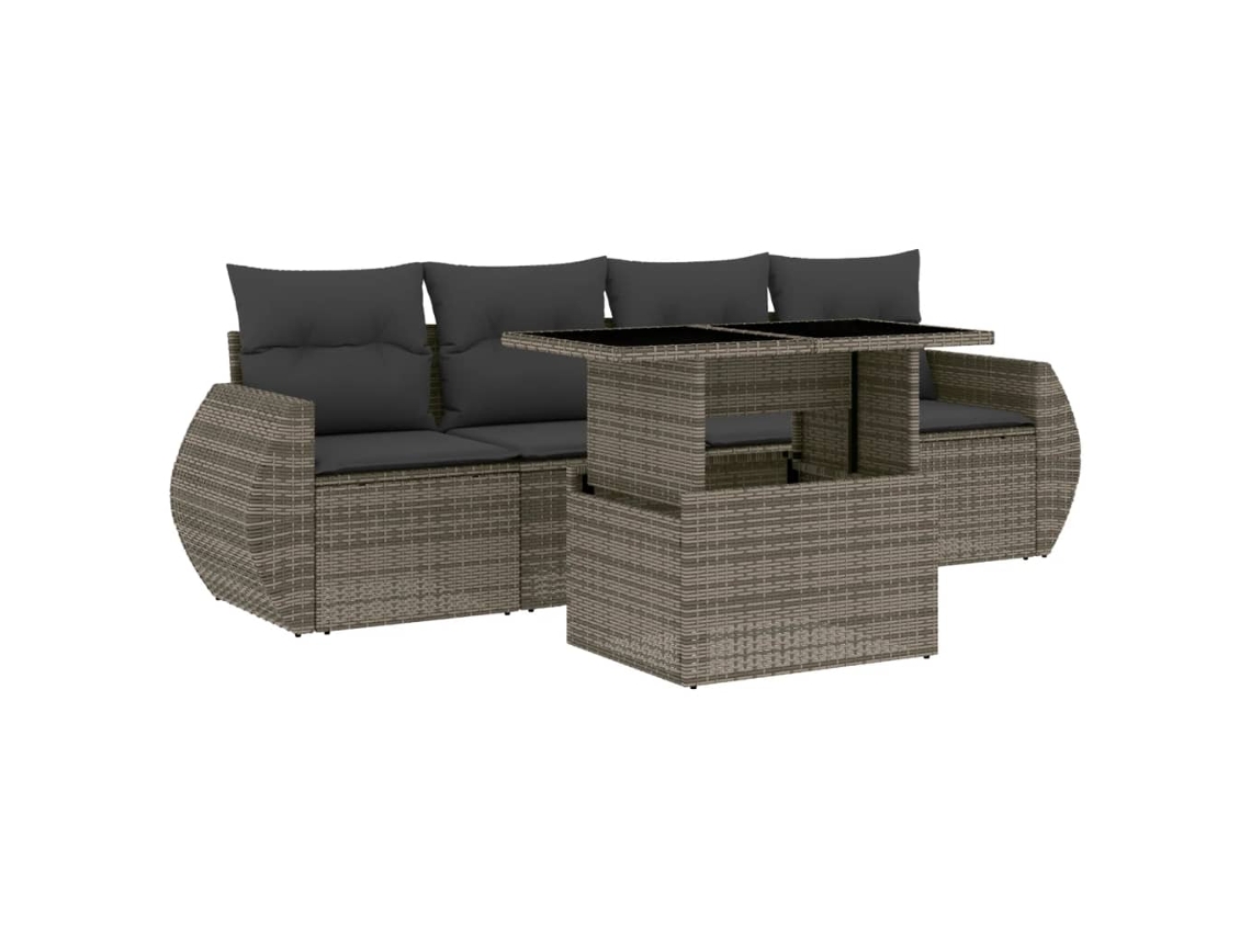 Conjunto de 5 Sofás de Jardim com Almofadões Vime Pe Cinzento MAISON EXCLUSIVE (5 pcs)