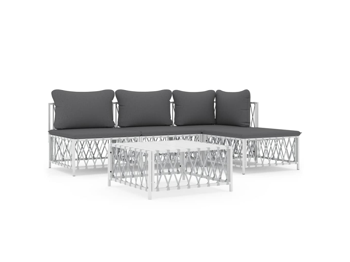 Maison Exclusive - 5 Pcs Conjunto Lounge De Jardim Com Almofadões Aço Branco