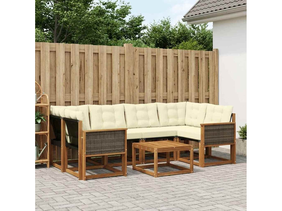Vidaxl Conjunto De Sofás Para Exterior 7 Pcs Natural E Creme