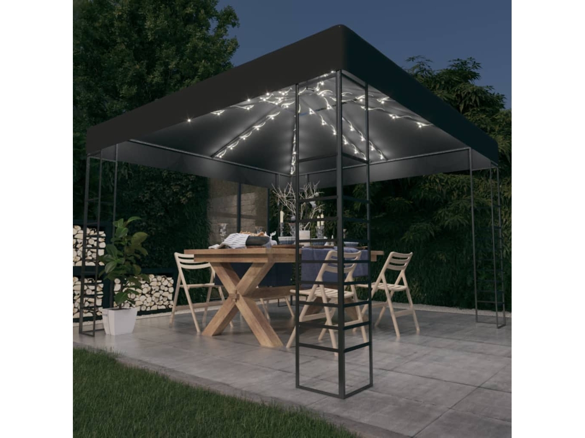Vidaxl Tenda De Jardim Com Cordões De Luzes Led 3x3 M Antracite