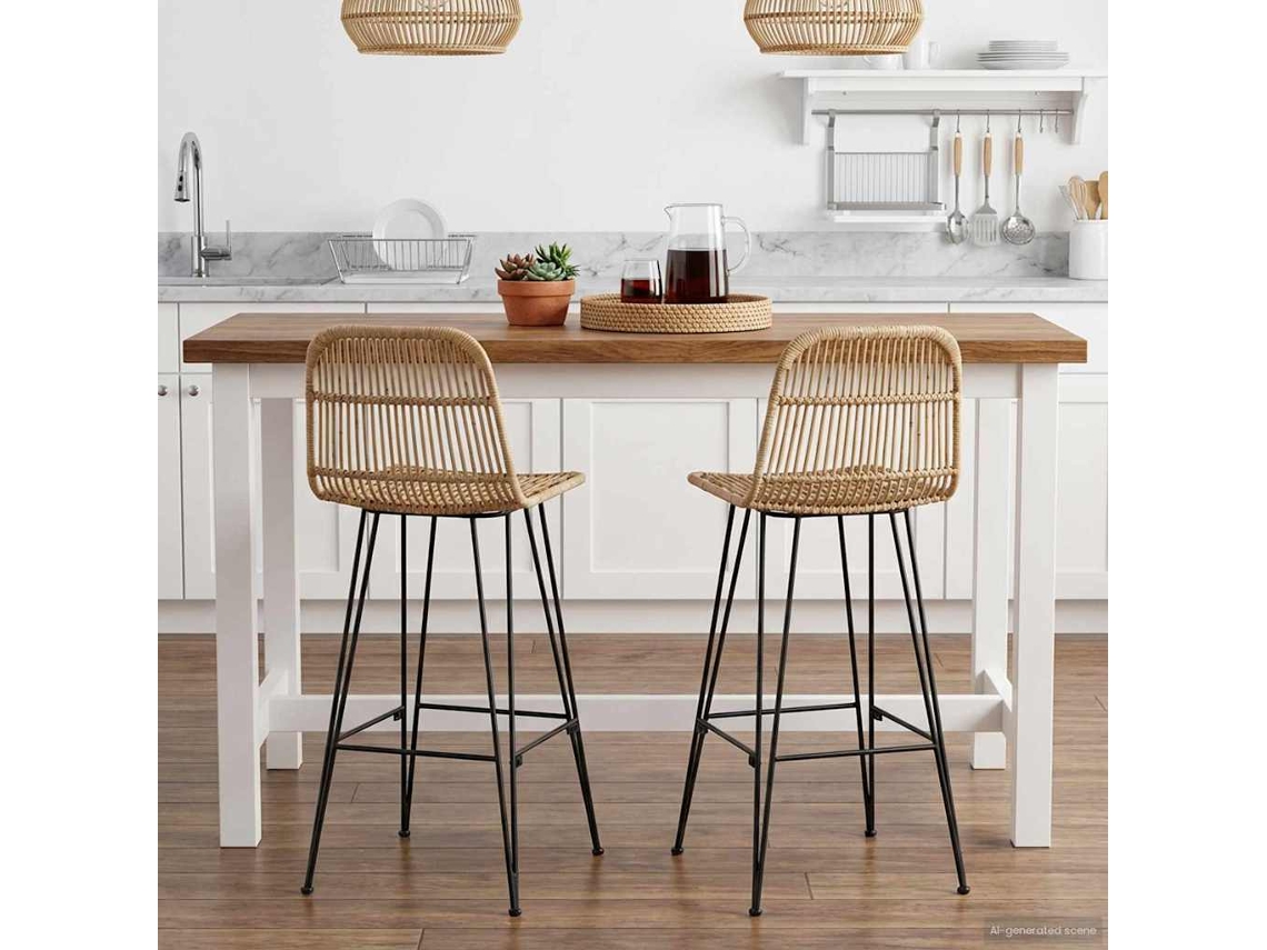 Vidaxl Banco De Bar 2 Pcs Natural 44 X 55 X 109 Cm Rattan E Aço