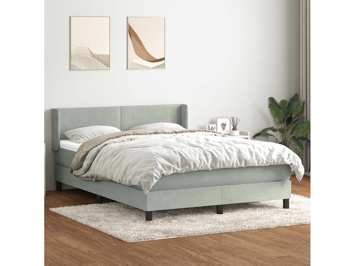 Vidaxl Cama Com Molas/colchão 160x210 Cm Veludo Cinzento-claro