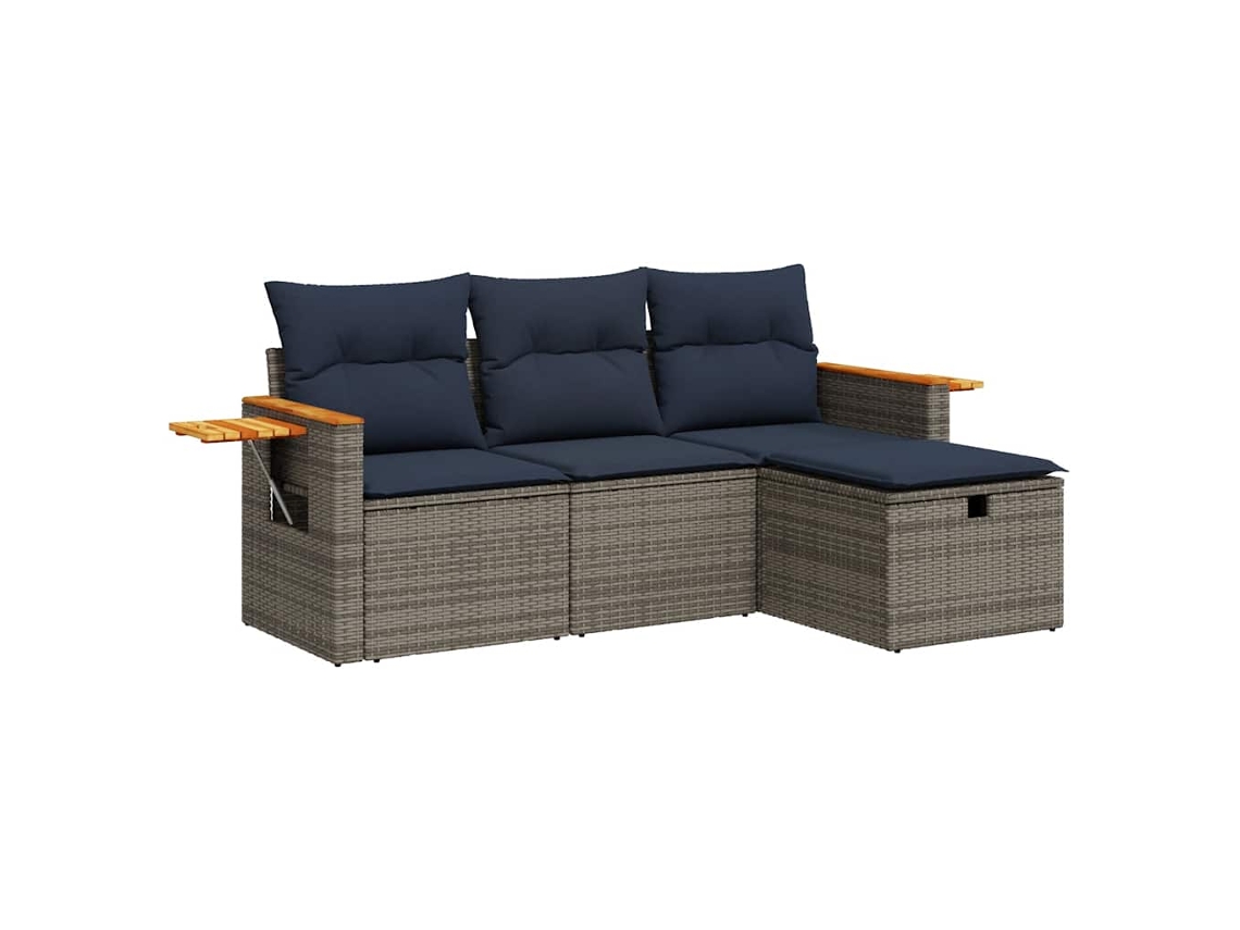 Conjunto de 4 Sofás de Jardim com Almofadões Vime Pe Cinzento MAISON EXCLUSIVE (4 pcs)