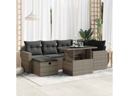 Vidaxl 7 Pcs Conjunto Sofás P/ Jardim C/ Almofadões Vime Pe Cinzento