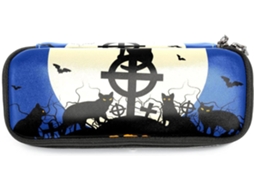 Conjunto grande com lápis estampados com gato vermelho, ideal para o Halloween, perfeito para guardar marcadores e maquiagem.
