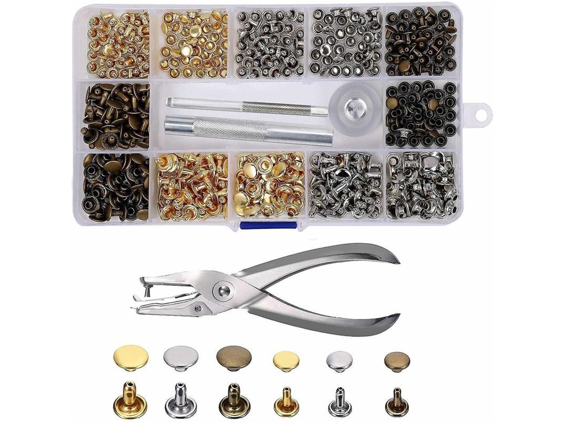 240 Rebites De Couro Tubulares Duplos 2 Tamanhos (6x6mm 8x8mm) Para Bolsas Diy Sapatos Roupas