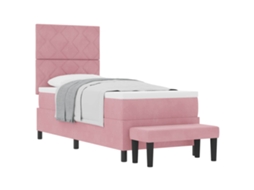 Cama De Solteiro | Camas Para Quarto | Cama Box Com Colchão Com Cabeceira Rosa 80 X 200 Cm Veludo