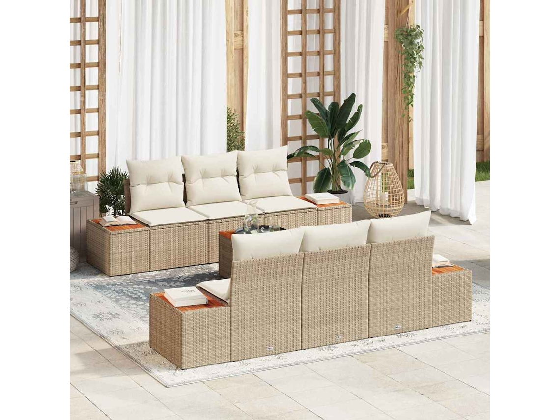 Vidaxl Conjunto De Sofá De Jardim 7 Unid. Bege Rattan Sintético