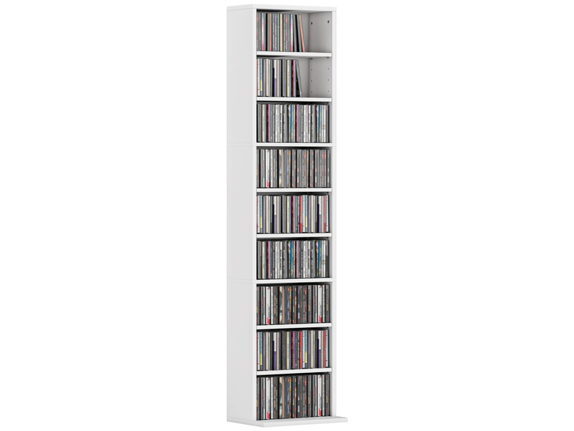 Prateleira de Cds com 6 Prateleiras Ajustáveis. Capacidade para 260 Cds/120 Dvds. 33x24x140 Cm. Branco Ge
