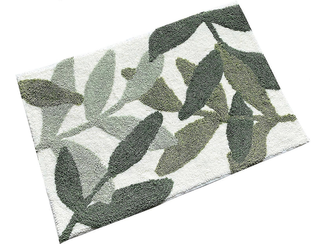 Rebe tapete de Banho Verde com Padrão de Folhas Absorvente de Água e Antiderrapante para Banho Entrada Interior 17.5x25 Polegadas