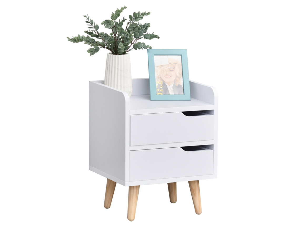 Criado mudo Multiuso para Sala de Estar Ou Quarto com 2 Gavetas Espaçosas, Pernas Elevadas de Pinho 33x28x42 Cm Branco
