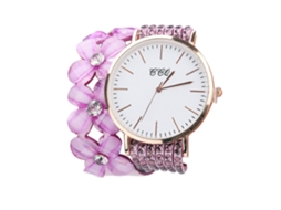 Relógio de Pulso Feminino de Quartzo com Pulseira Multicamadas e Strass Ccq Roxo