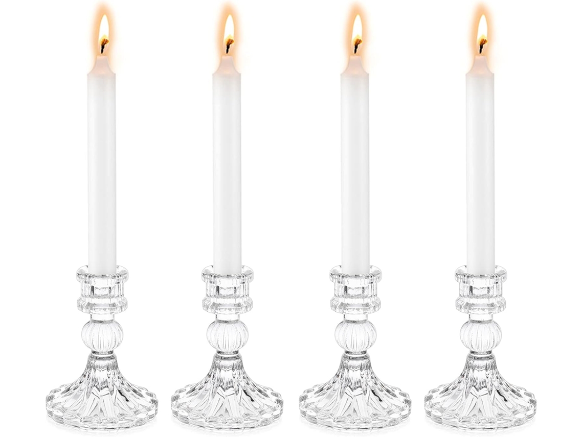 4 Castiçais de Vidro Castiçais Decorativos Cônicos Transparentes Gl BRILVIBERA