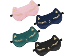 Pacote com 4 Máscaras de Dormir, Macias e Fofas com Estampa de Gato, Alça Ajustável AQUAFORGE (preta, Verde e Azul)