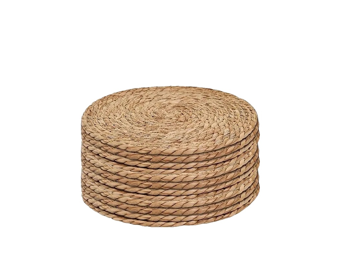 Sousplats, Design Redondo Trançado, Material De Jacinto De Água Natural, 12pcs, 12 Polegadas-a, Redondo-a
