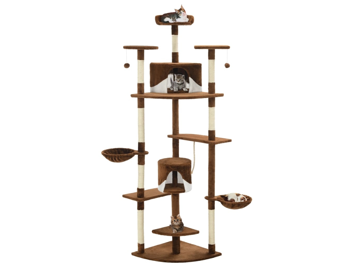 Vidaxl Árvore P/ Gatos Postes Arranhadores Sisal 203cm Castanho/branco