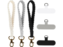 (preto, Branco E Cinza) Conjunto De 3 Pulseiras Boho De Macramê Para Celular, Colar Para Celular Com 3 Presilhas Para Celular, Pulseira Artesanal