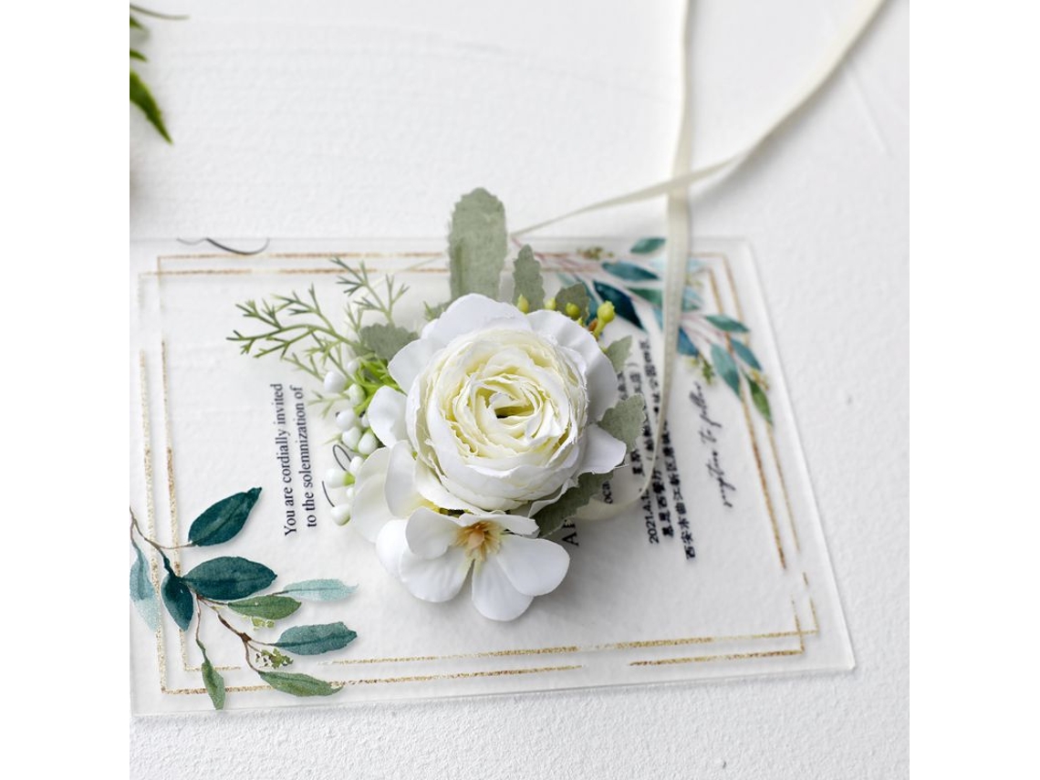 Cesta De Flores De Casamento Laxiscreed Com Corsage De Pulso Branca, 13x8cm