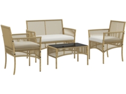 Conjunto de Móveis de Jardim Aço e Vime Pe Cor Bege 100x56x80 cm Outsunny