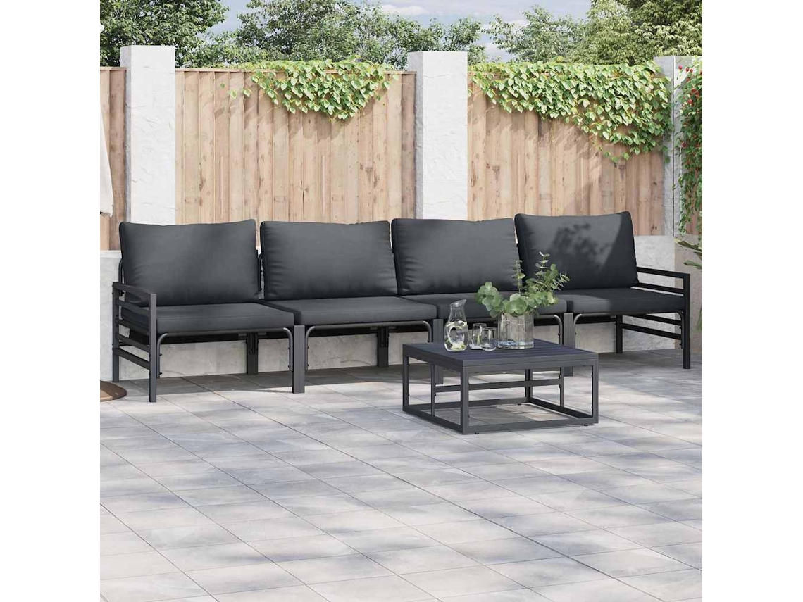 Vidaxl Conjunto De Sofá De Jardim 5 Unid. Preto Aço
