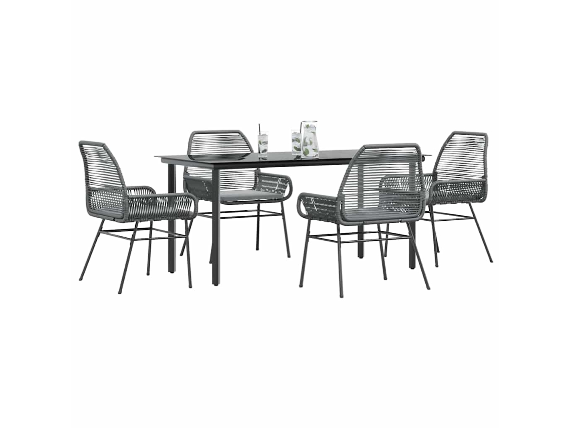 Vidaxl Conjunto Jantar Jardim 5 Peças Almofadas Vidro Vime Cinzento Pe