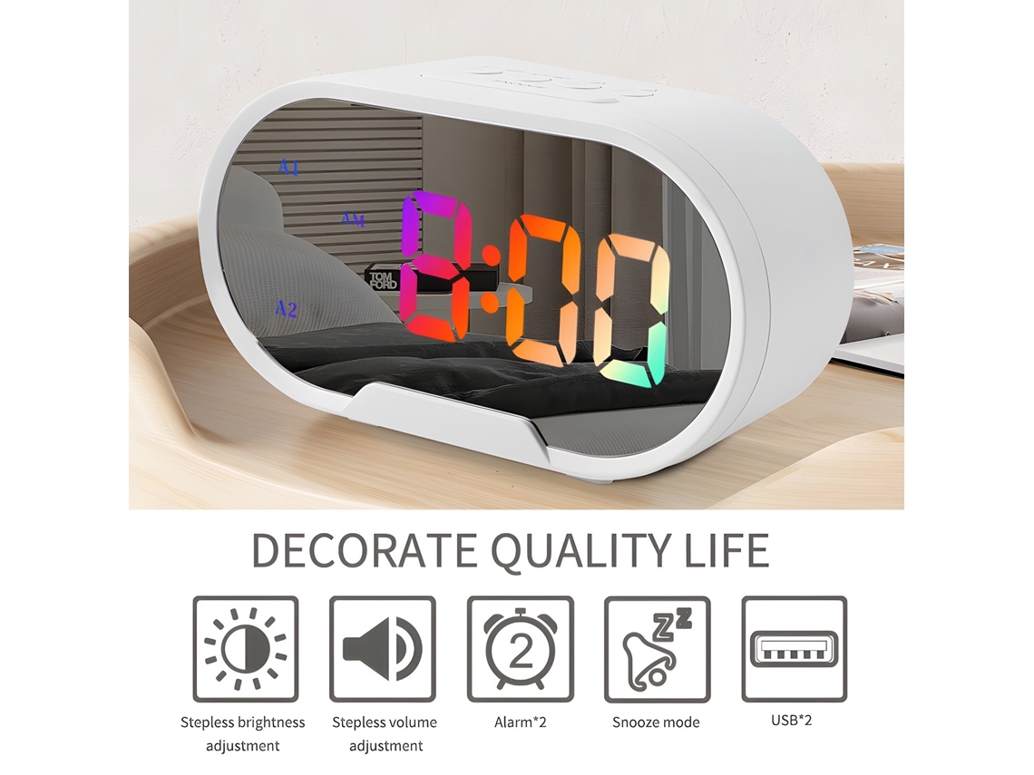 Baok-relógio Despertador Digital Led Rgb De 5,5 Polegadas Espelho Volume Ajustável Usb Snooze Decoração De Quarto