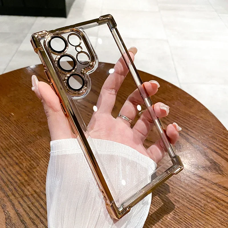 (dourado A34 5g) Capa Rígida De Luxo Transparente Eletroplaqueada À Prova De Choque