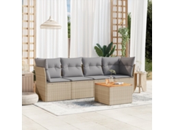 Vidaxl 5 Pcs Conjunto De Sofás P/ Jardim Com Almofadões Vime Pe Bege