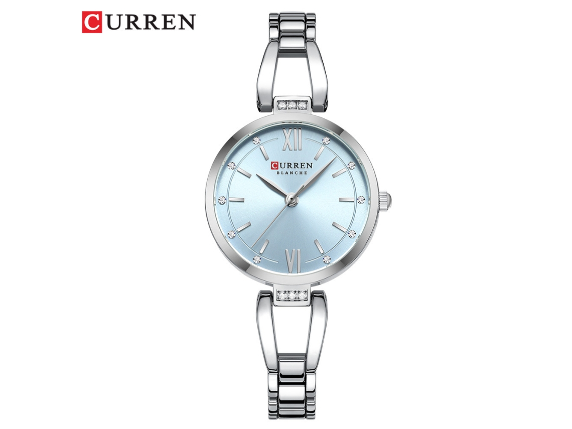 Relógio Feminino de Pulseira de Aço com Pequeno Painel , Resistente À Água, Minimalista MDUG (cinta Prateada, Case Prateado e Face Azul)