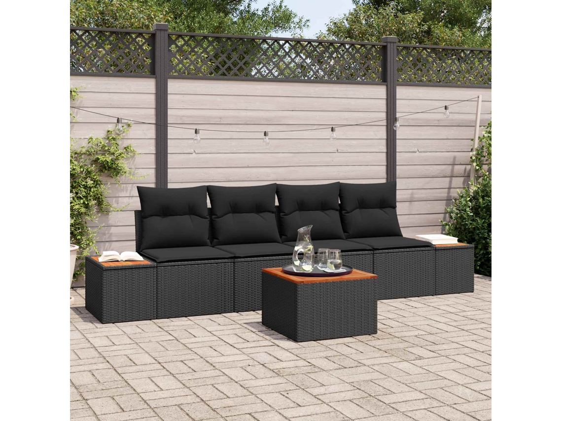 Vidaxl Conjunto De Sofá De Jardim 5 Unid. Preto Rattan Sintético