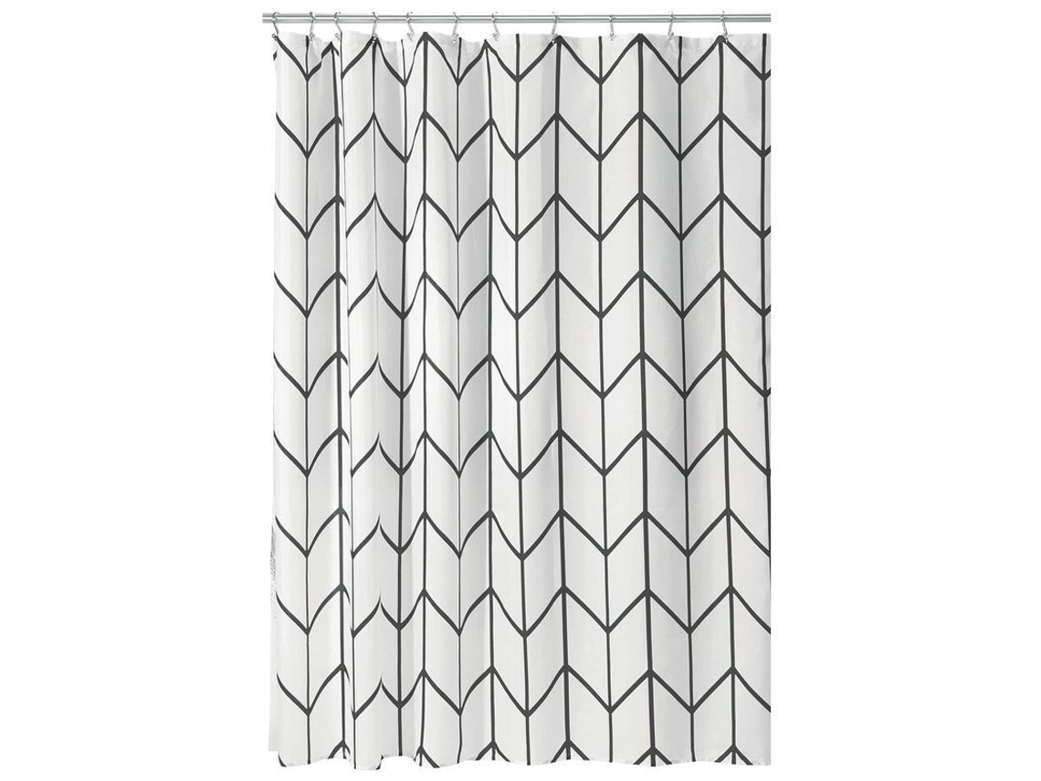 Cortina de Banho, Geométrica, Padrão Herringbone, Preto/Branco | S/MARCA