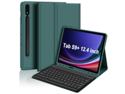 Capa De Teclado Bluetooth Fwinl Para Samsung Galaxy Tab S9 Plus 12.4 Inch Luz De Fundo Português Verde Escuro
