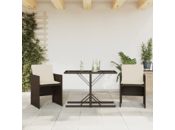 Vidaxl 3 Pcs Conjunto Bistrô Com Almofadões Vime Pe Castanho